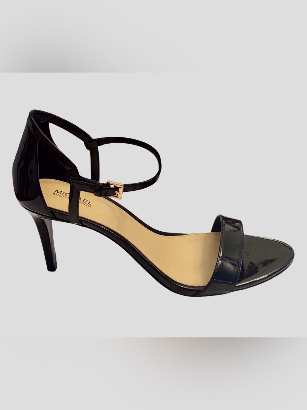 New with Box Michael Kors Black Patent Leather Ankle Strap Heel Sandals